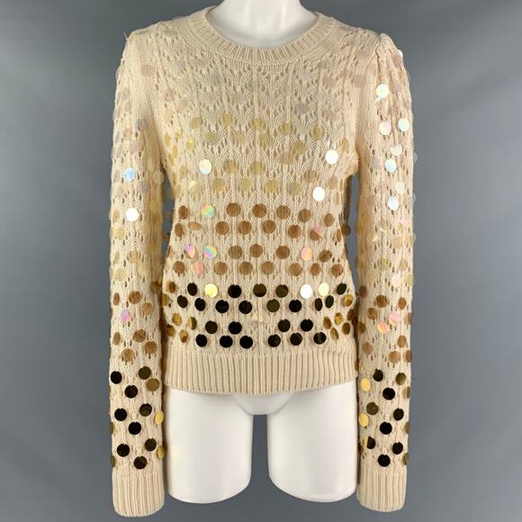MARC JACOBS Size M Cream Gold Wool Cashmere Payettes Sweater - Picture 1 of 6